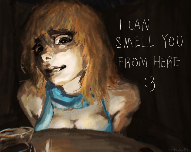 Original game art showing Idimya with the words I Can Smell You from Here